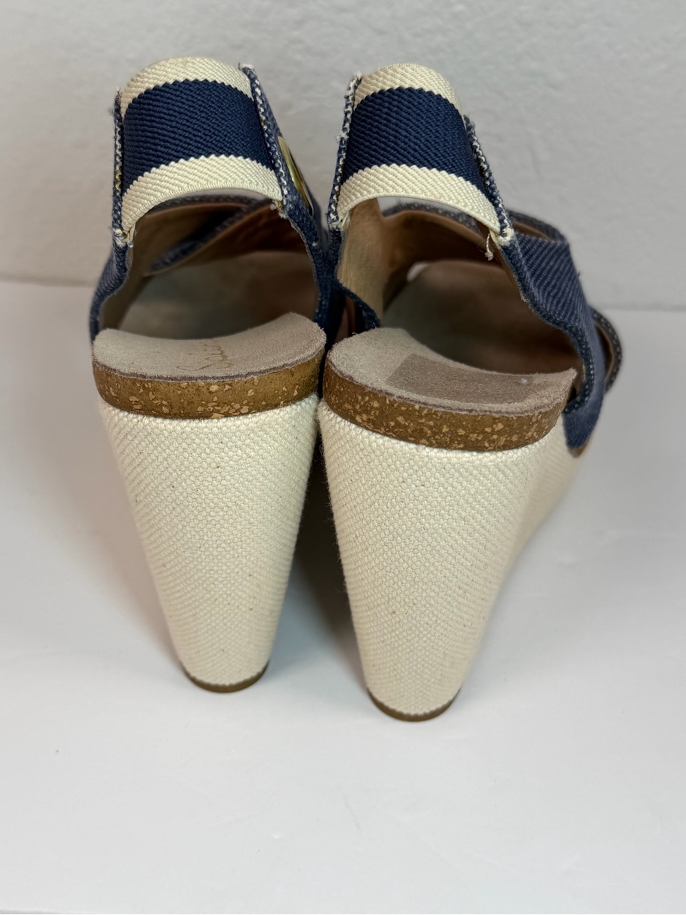 Splendid Wedge Sandals Women 8.5M Blue Canvas Cork Platform Slingback - Picture 6 of 11